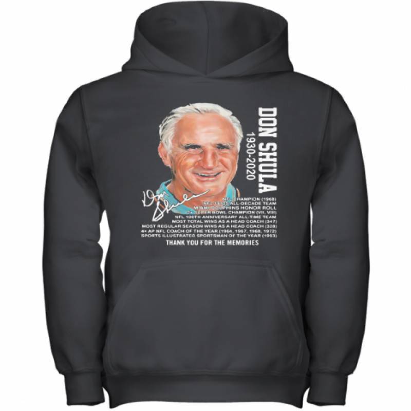 Don Shula 1930 2020 Miami Dolphins Thank You For The Memories Signature Youth Hoodie