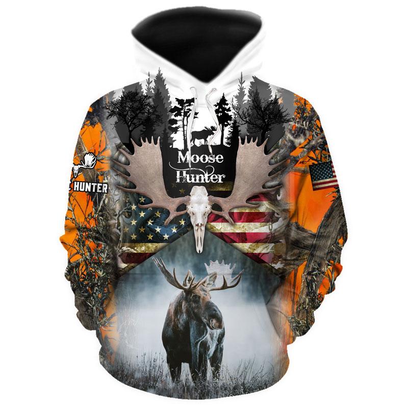 Moose Hunting US Flag 3D All Over Print | Hoodie | Unisex | Full Size | Adult | Colorful | HT4376