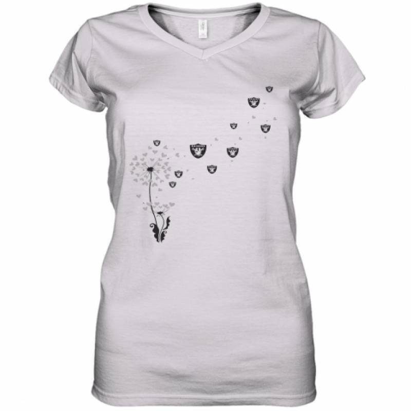 Dandelion Flower Los Angeles Raiders Football Logo Hearts Women's V-Neck T-Shirt