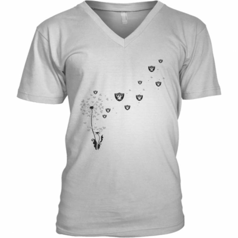 Dandelion Flower Los Angeles Raiders Football Logo Hearts V-Neck T-Shirt