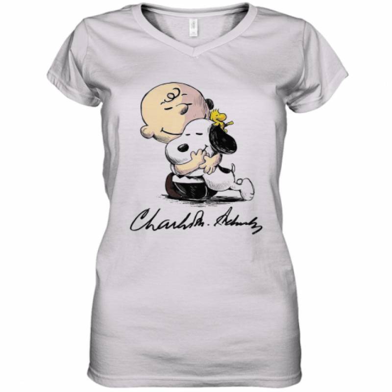 Charlie Brown Snoopy And Woodstock Art Signatures Women's V-Neck T-Shirt