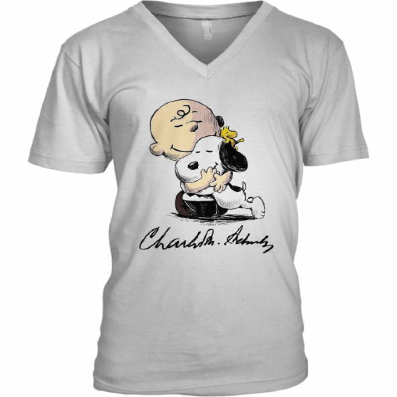 Charlie Brown Snoopy And Woodstock Art Signatures V-Neck T-Shirt