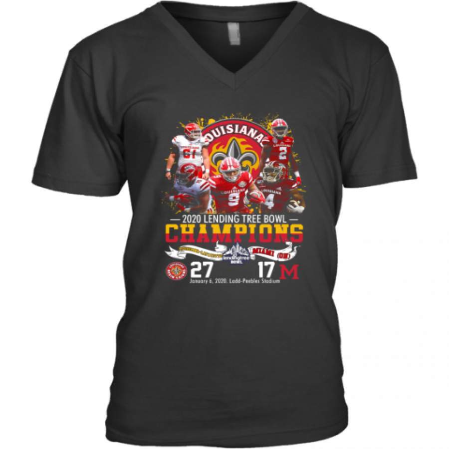 2020 Lendingtree Bowl Champions Louisiana Lafayette Vs Miami V-Neck T-Shirt