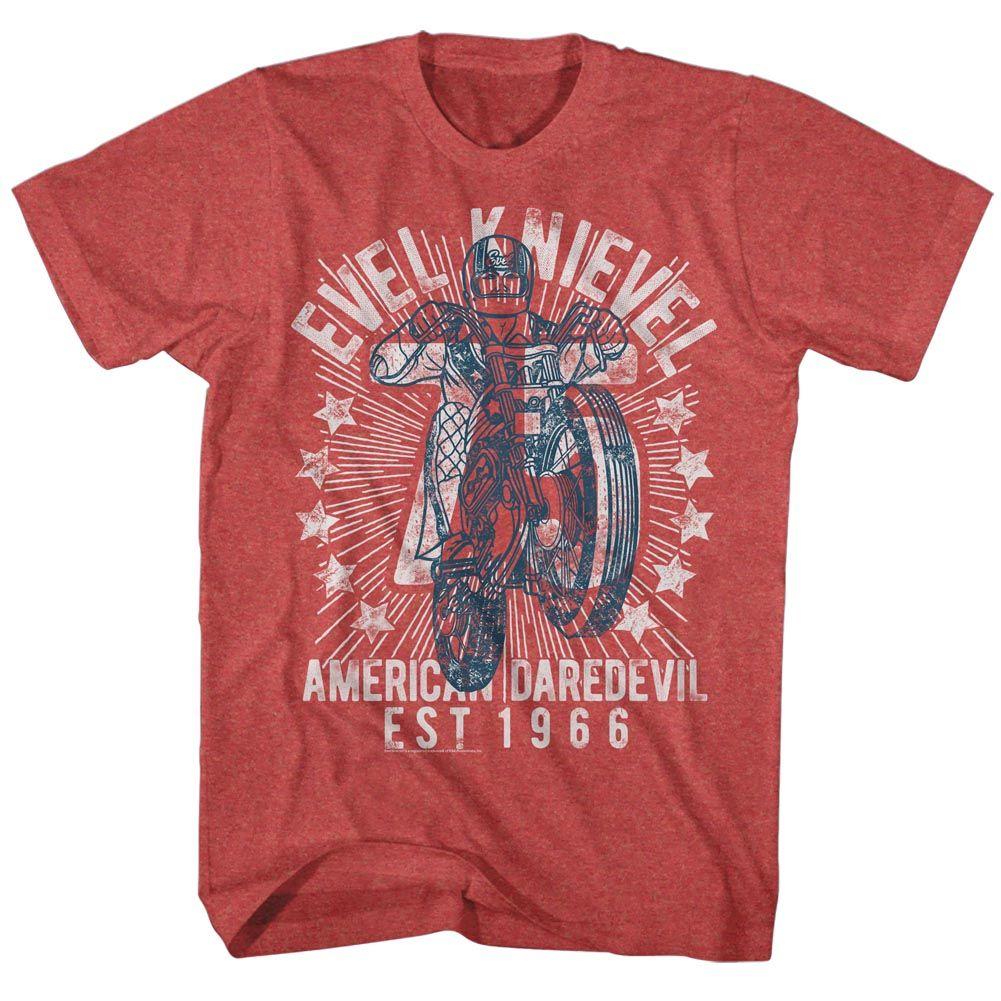 Evel Knievel-Seventy Five!-Red Heather Adult S/S Tshirt