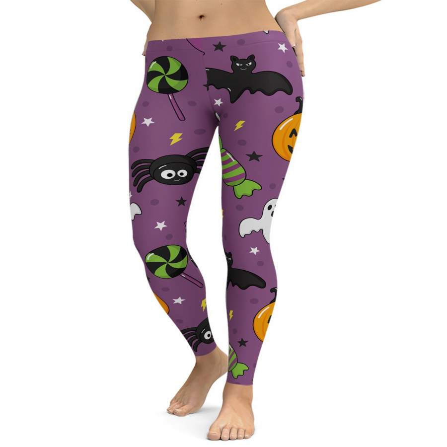 Bats And Ghosts Purple Leggings