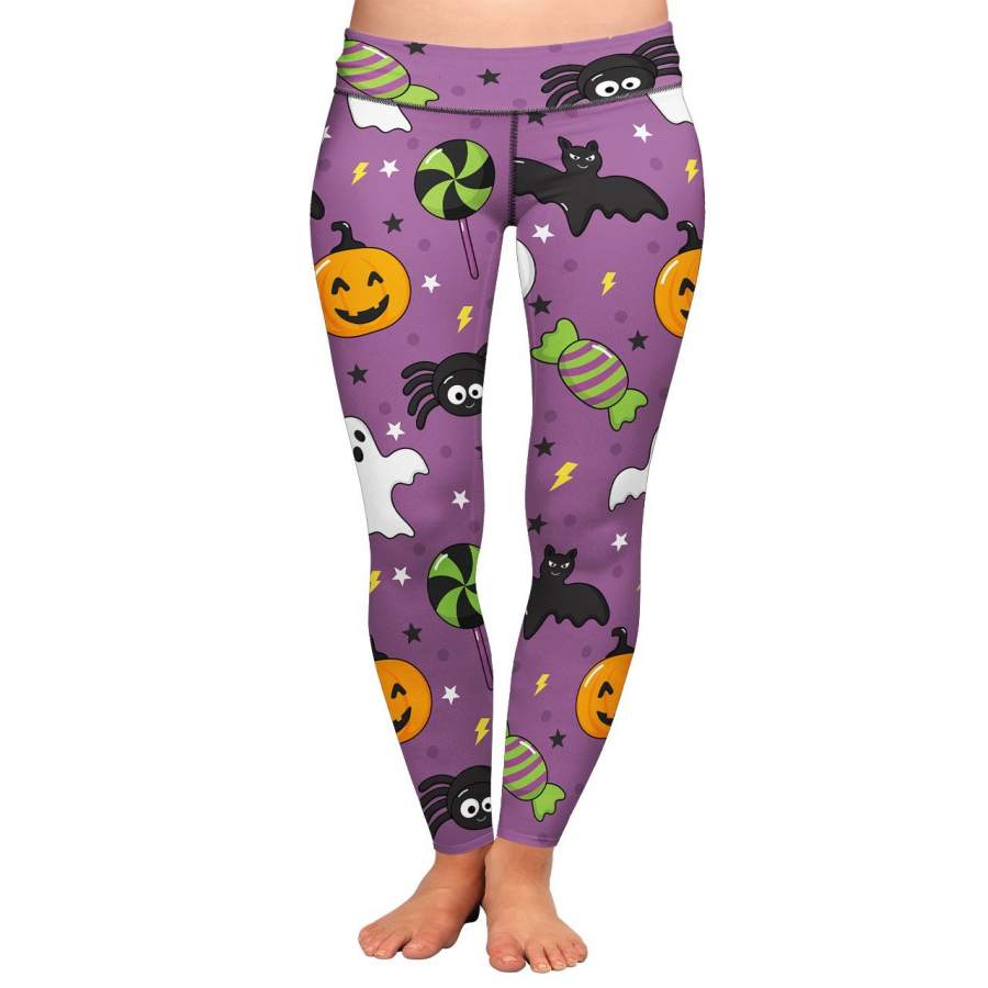 Bats And Ghosts Purple Yoga Leggings