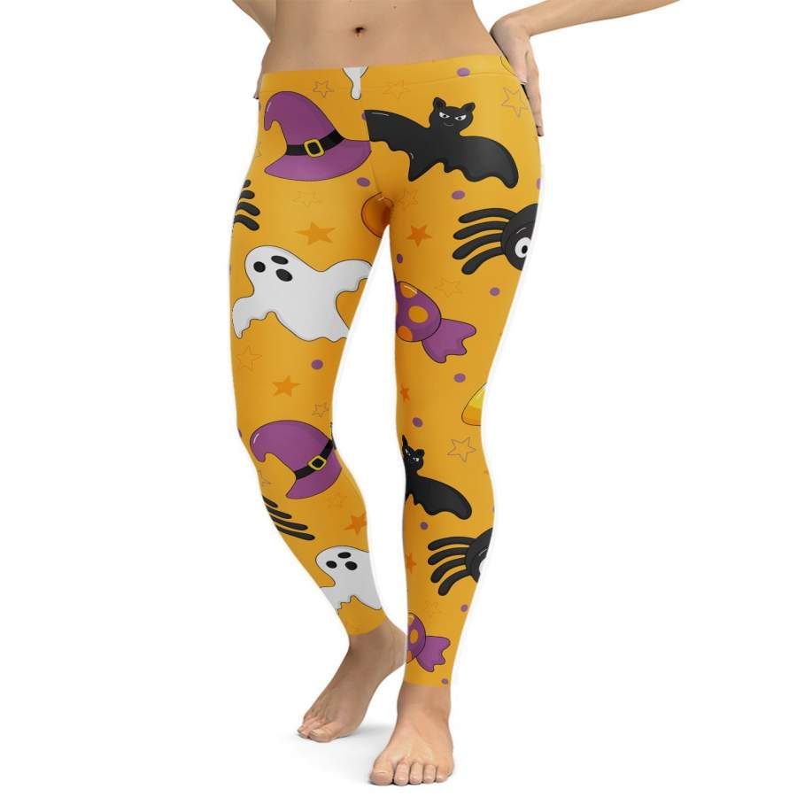 Bats And Ghosts Orange Leggings