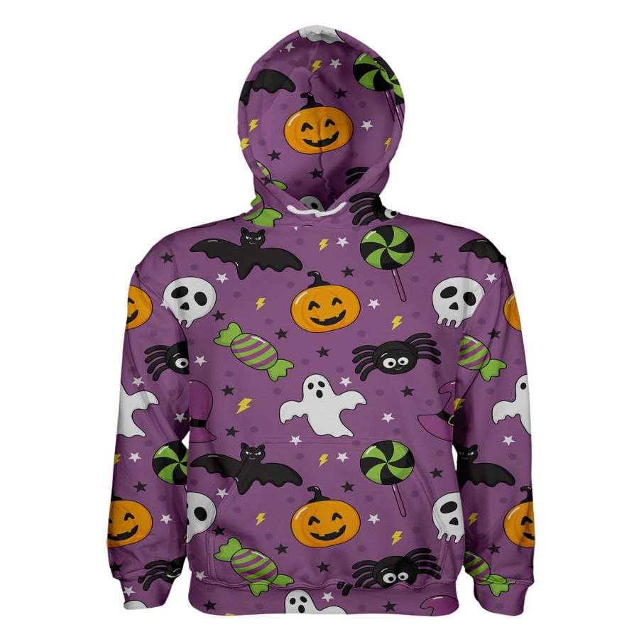 Bats And Ghosts Purple Pullover Hoodie