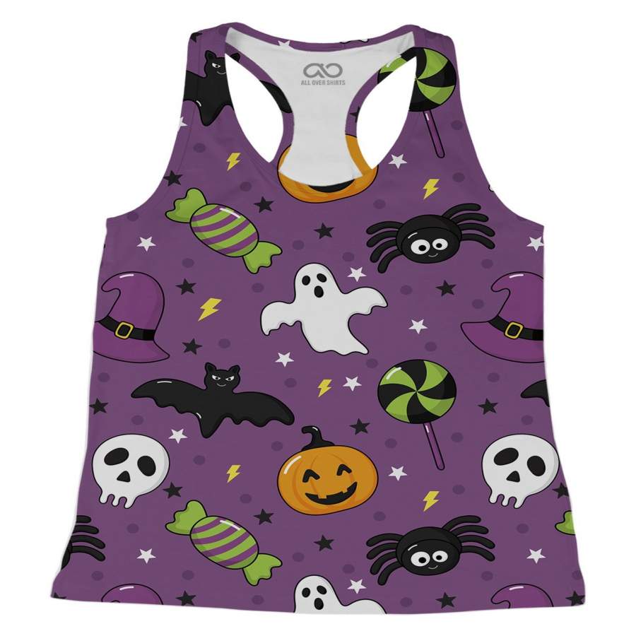 Bats And Ghosts Purple Racerback-Tank