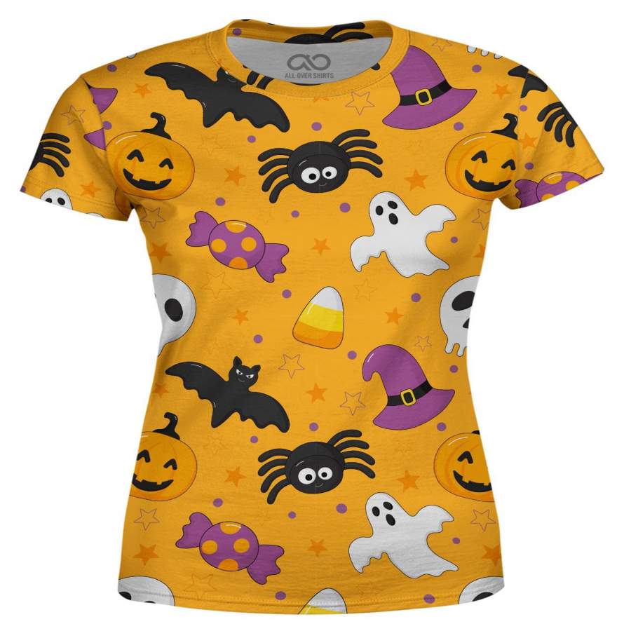 Bats And Ghosts Orange Women’s T-shirt