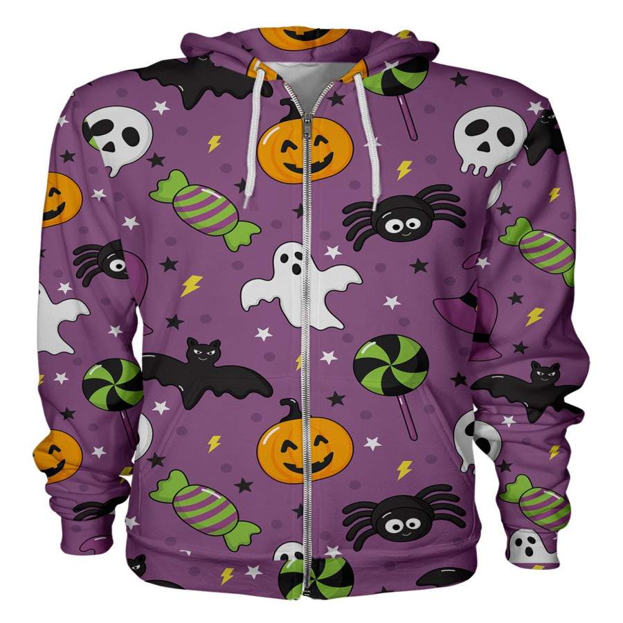 Bats And Ghosts Purple Zip Hoodie