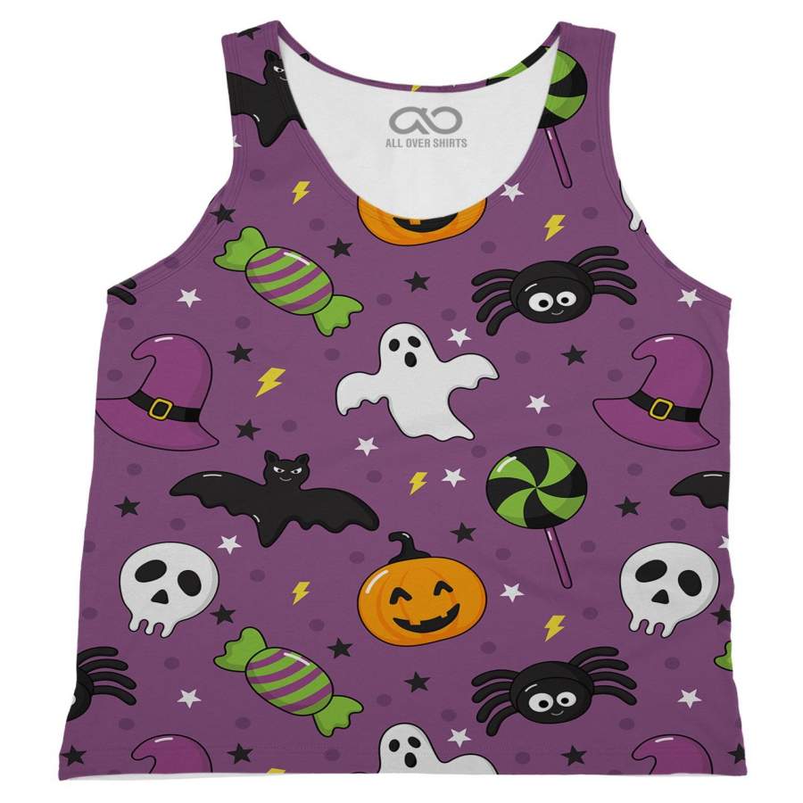 Bats And Ghosts Purple Tank-Top