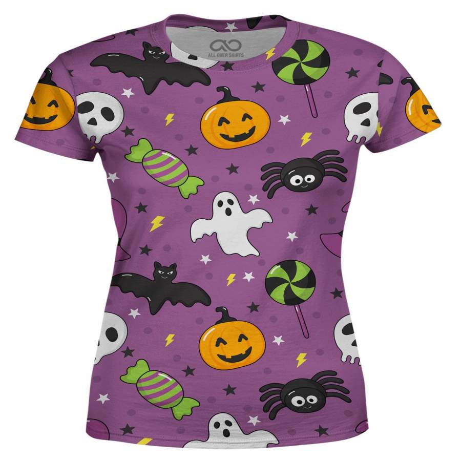 Bats And Ghosts Purple Women’s T-shirt