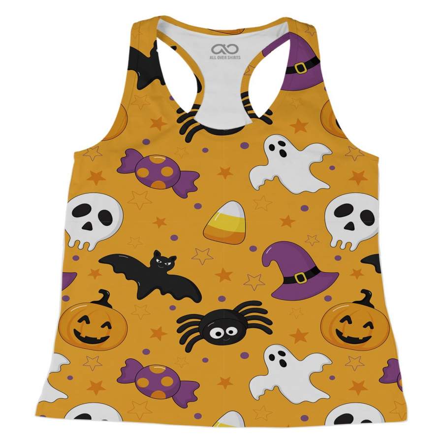 Bats And Ghosts Orange Racerback-Tank