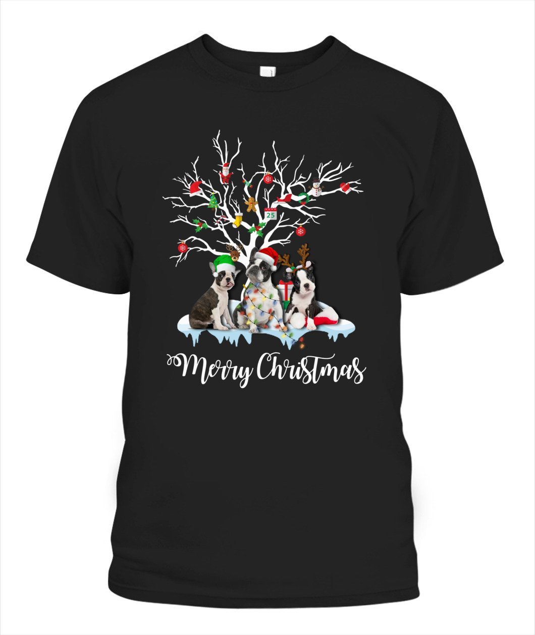 Boston Terrier Merry Christmas T-shirt