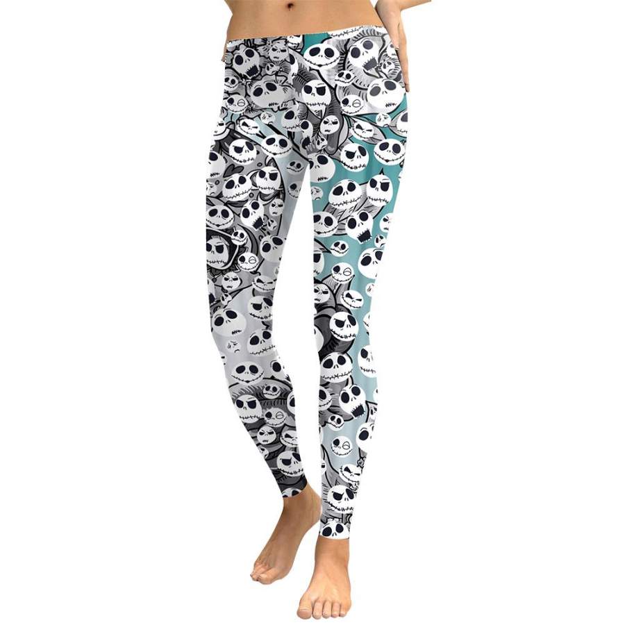 Halloween Ghost Women’s White & Black Slim High Waisted Elastic Printed Fitness Workout Leggings