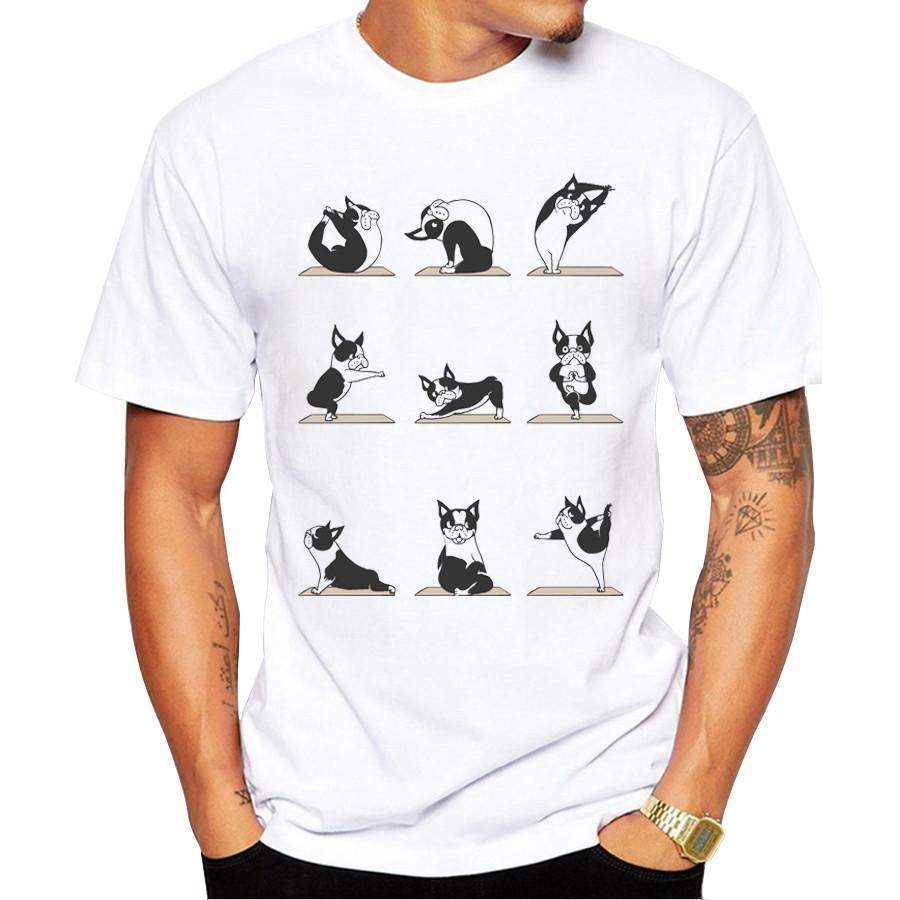 Boston Terriers Yoga Men’s Short Sleeve Casual White T-Shirt