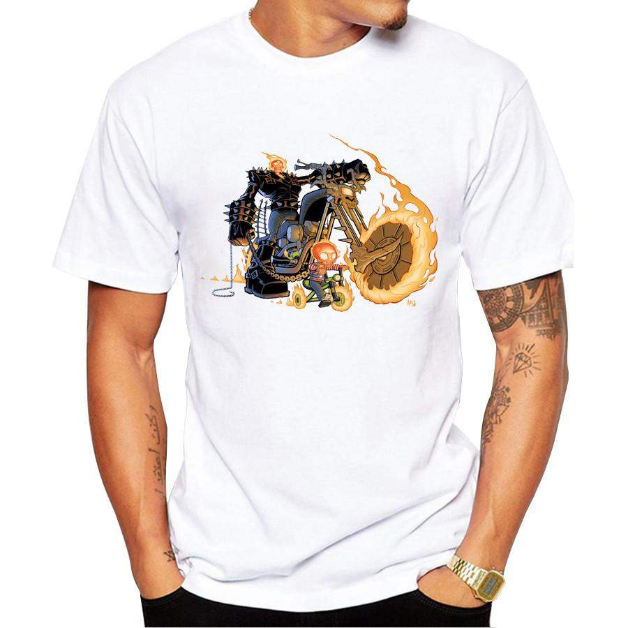 Ghost Rider And Son Men’s Short Sleeve Casual White T-Shirt