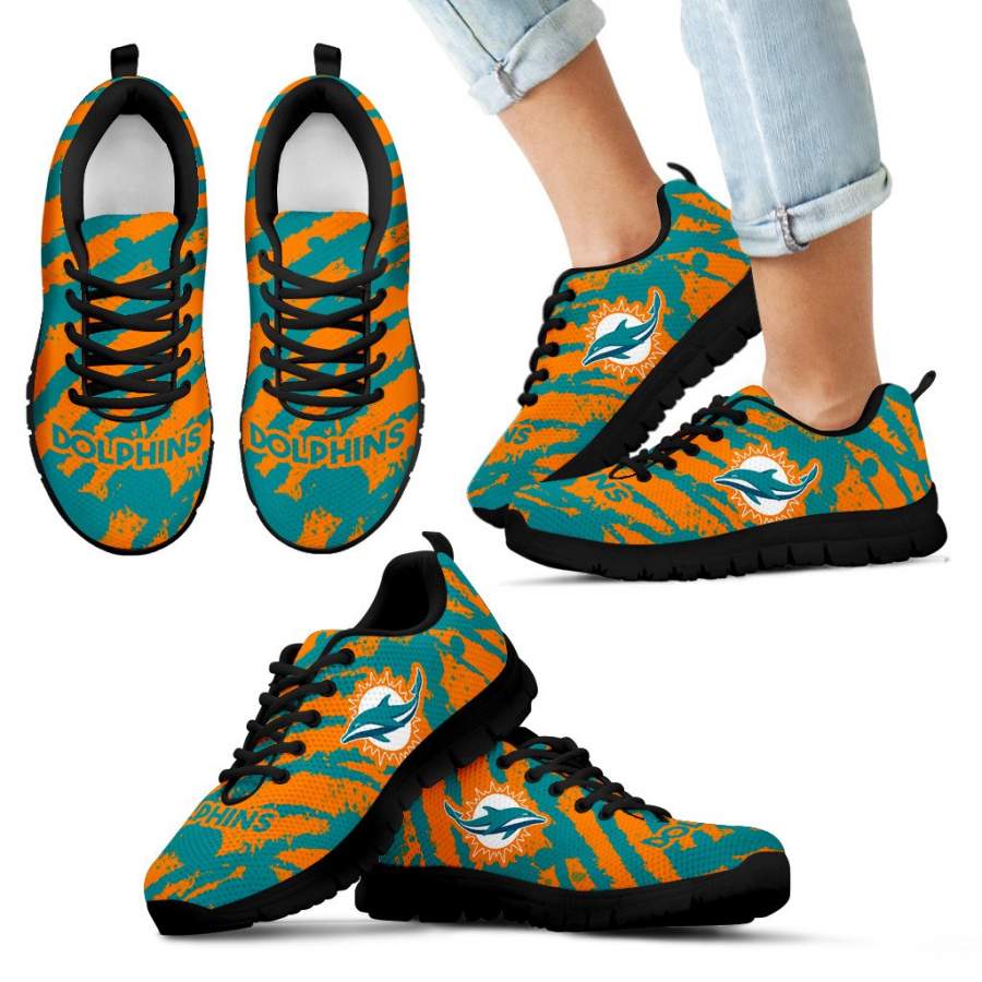 Stripes Pattern Print Miami Dolphins Sneakers