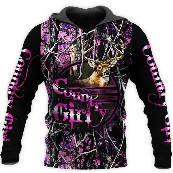 Country Girl Deer Purple Hunting 3D All Over Print | Hoodie | Unisex | Full Size | Adult | Colorful | HT4636