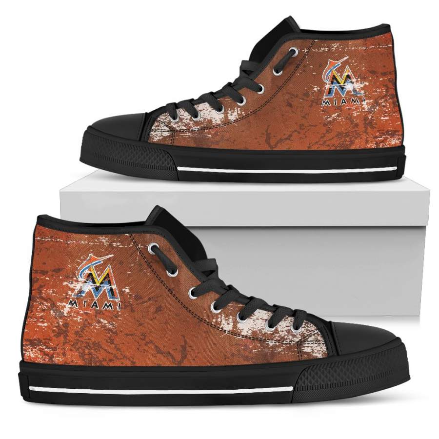 Grunge Vintage Logo Miami Marlins High Top Shoes