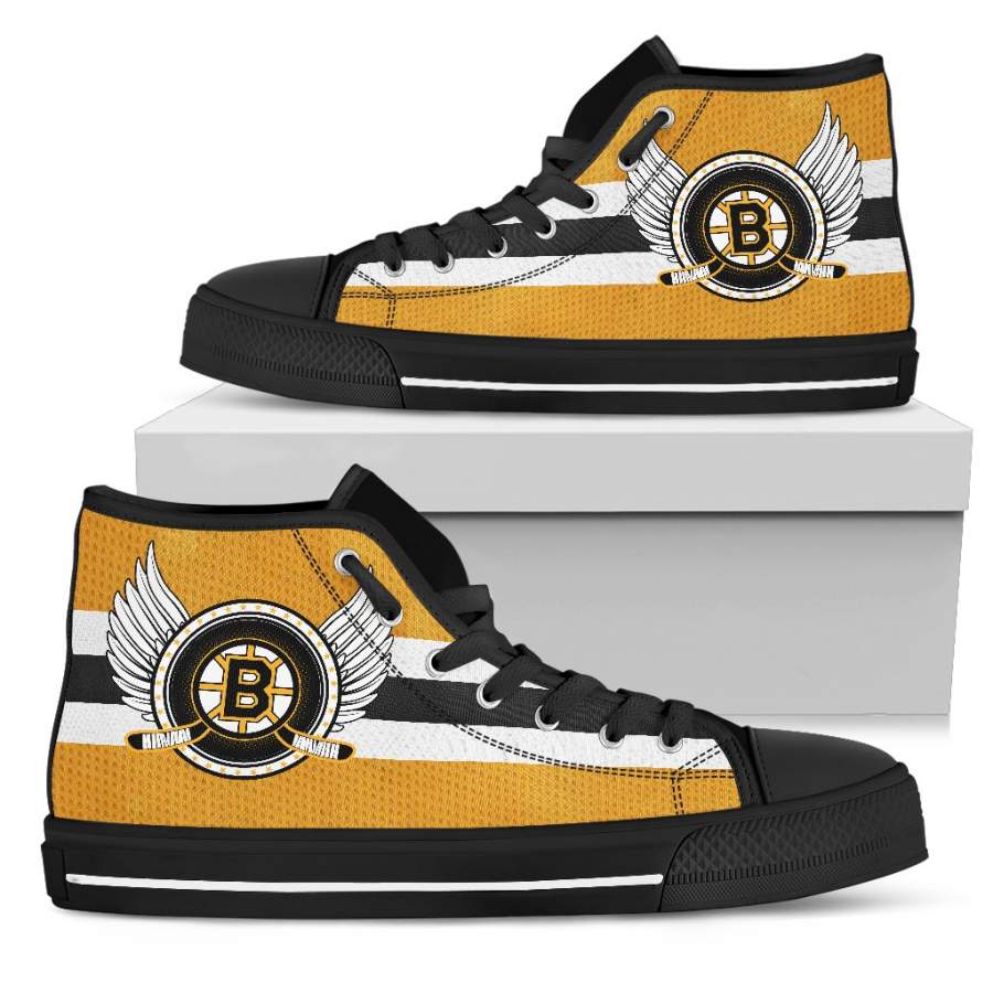 High Top Shoes Boston Bruins Logo Vintage Biker Wings