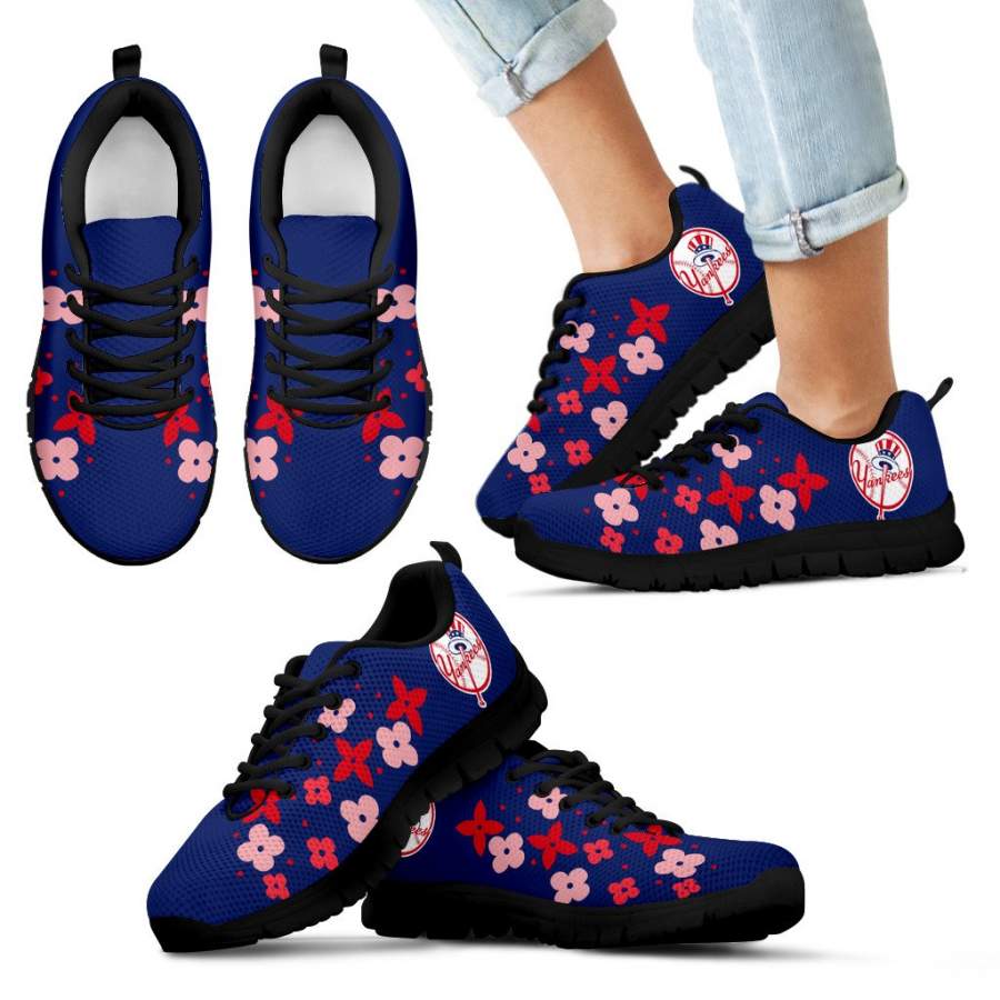 Flowers Pattern New York Yankees Sneakers