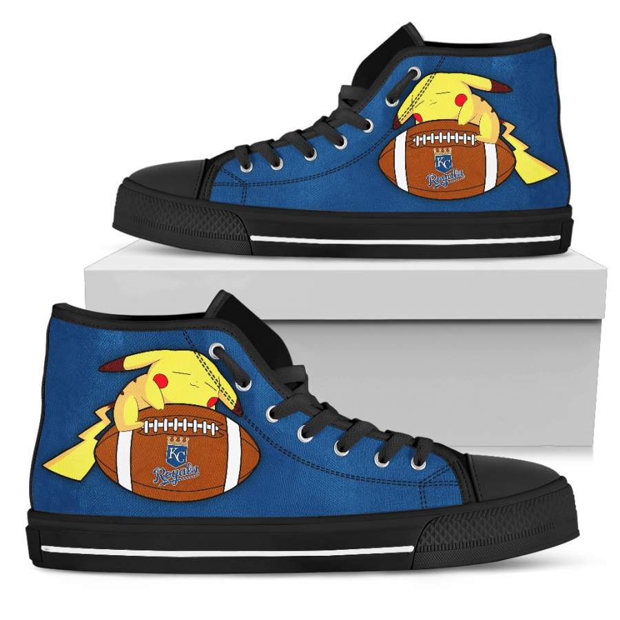 Funny Pikachu Laying On Ball Kansas City Royals High Top Shoes