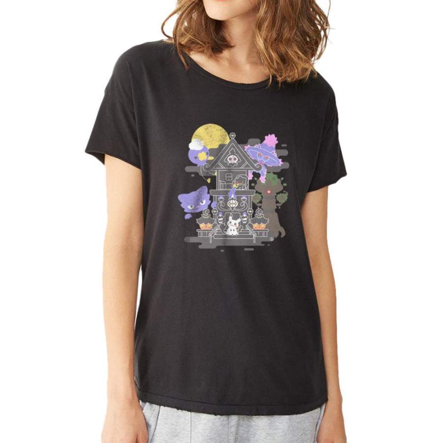 House Of Ghost Pokemon Trevenant Pumpkaboo Chandelure Litwick Mimikyu Women’S T Shirt