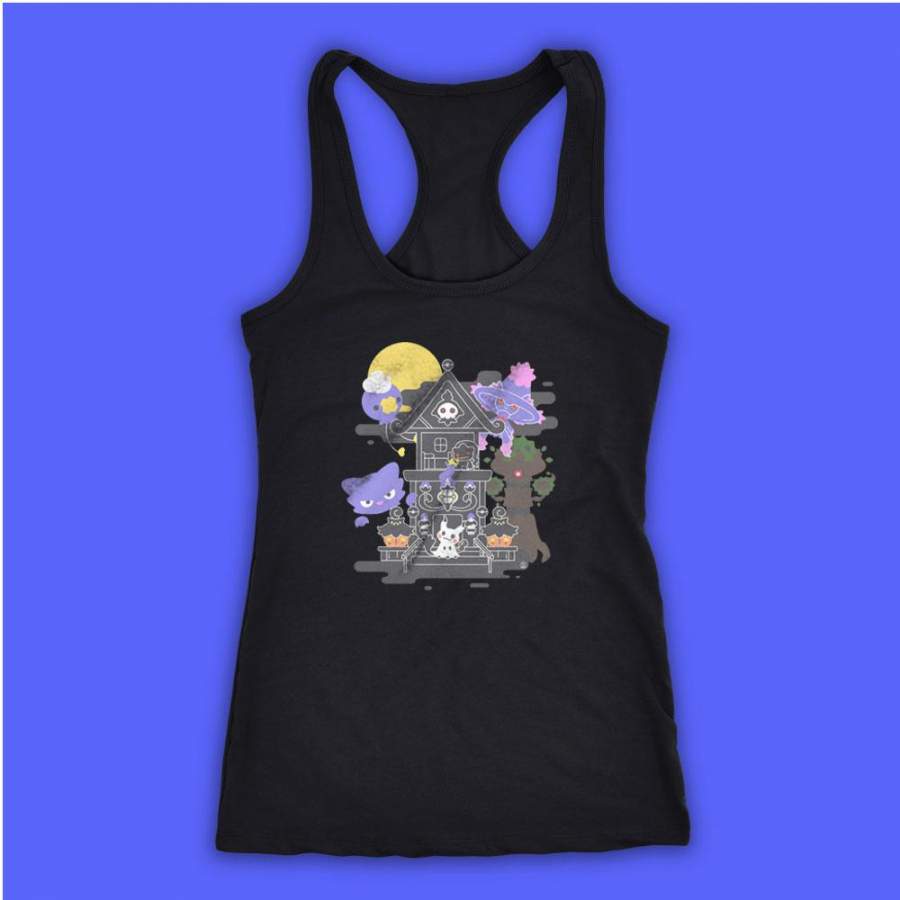 House Of Ghost Pokemon Trevenant Pumpkaboo Chandelure Litwick Mimikyu Women’S Tank Top Racerback