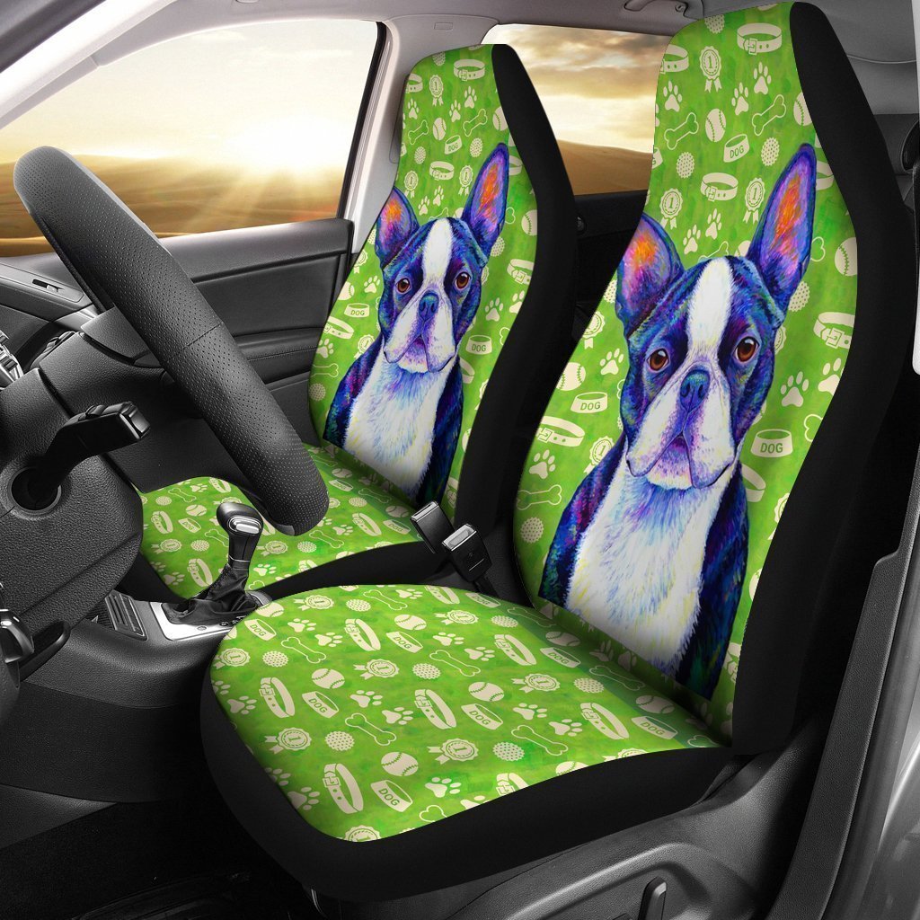 Funny Boston Terrier Green Car Seat Covers Tt10