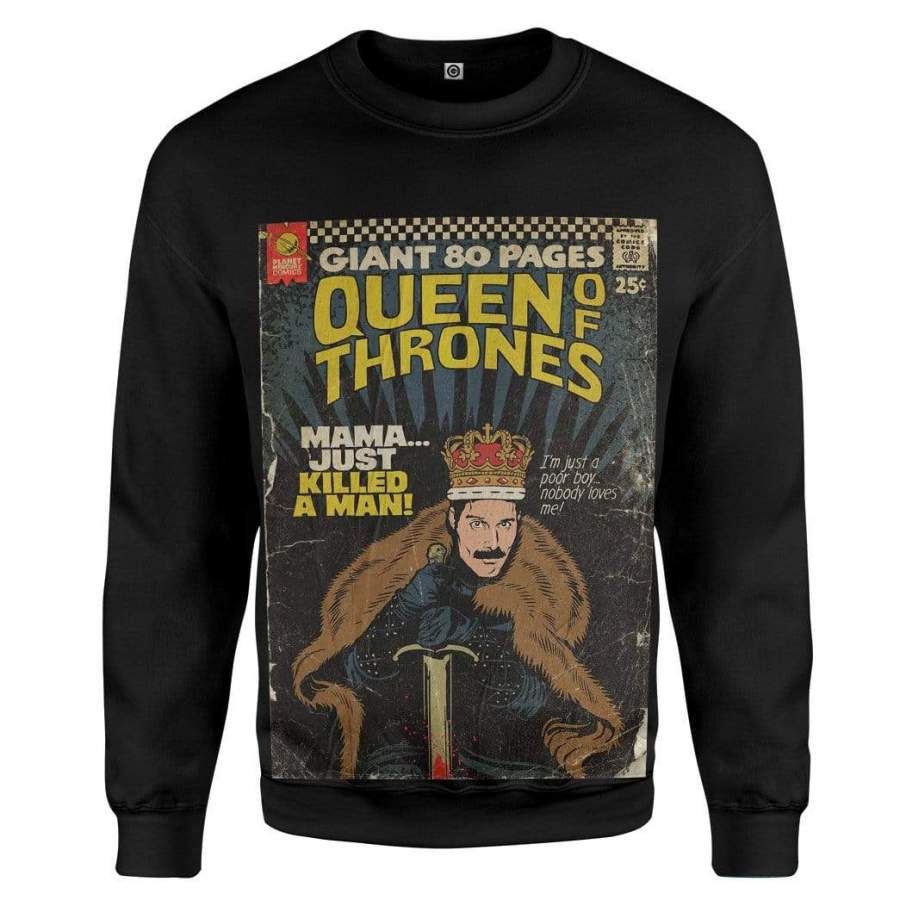 Gearhuman 3D Freddie Mercury Queen Of Thrones Vintage Comic Book Covers Custom Sweatshirt Apparel