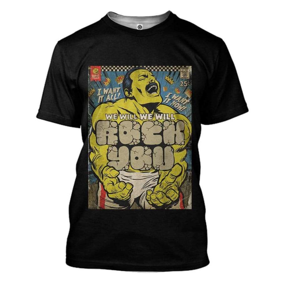 Gearhuman 3D Freddie Mercury We Will Rock You Vintage Comic Book Covers Custom Tshirt Apparel