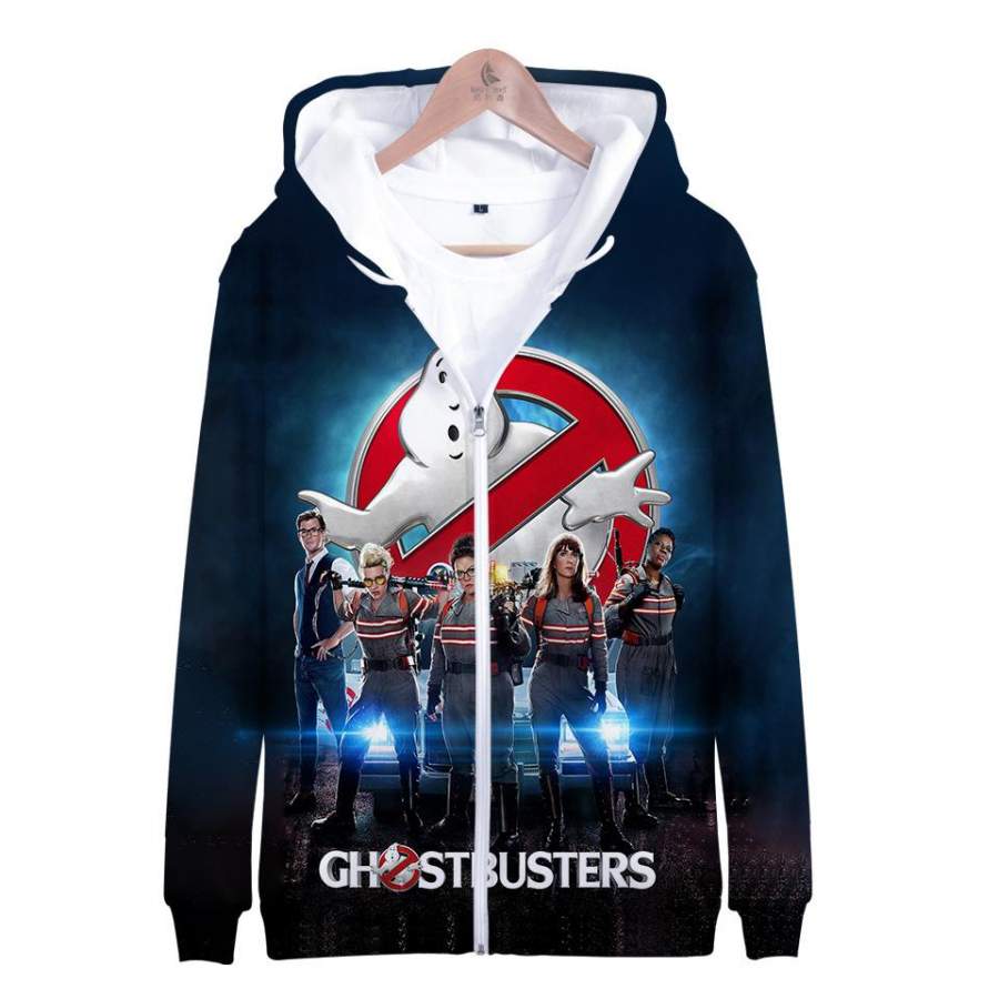 Ghostbusters Print Unisex Fleece Catching Hoodie Adult Long Sleeve Zip Sweatshirt