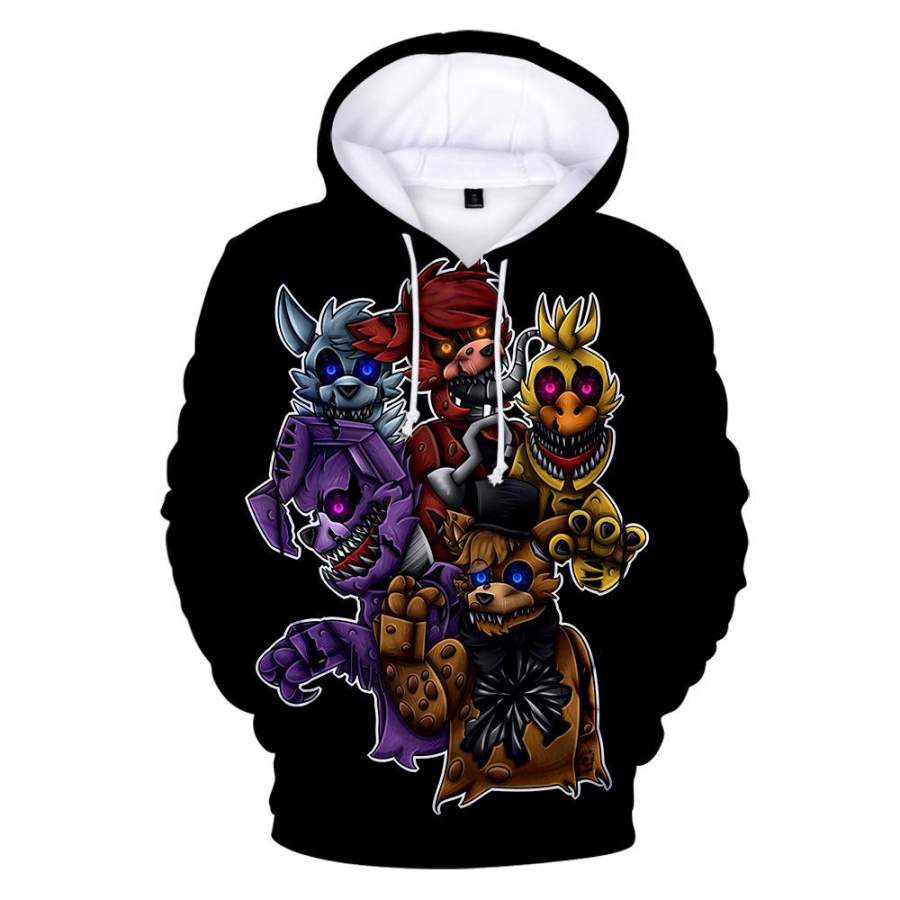 Five Nights at Freddy Print Fleece Catching Pullover Adult Long Sleeve Hooded Sweatshirt