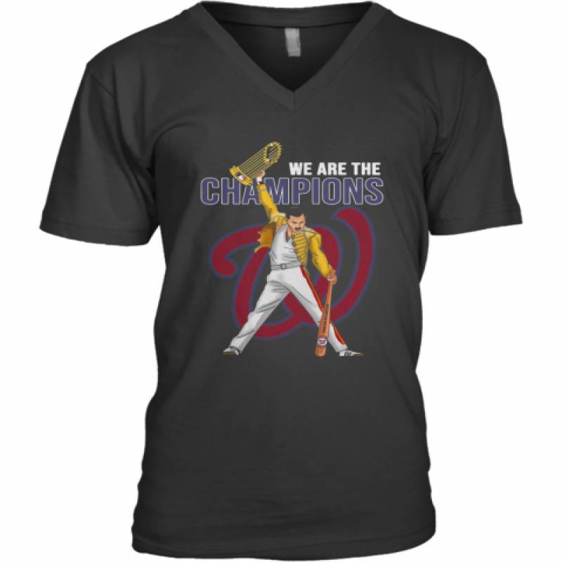 Freddie Mercury Nationals World We Are The Champions V-Neck T-Shirt