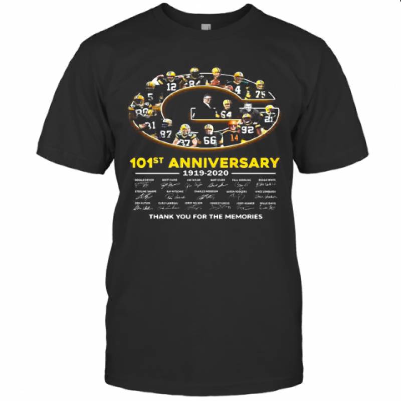 Green Bay Packer 101St Anniversary 1919 2020 Thank You For The Memories Signatures T-Shirt