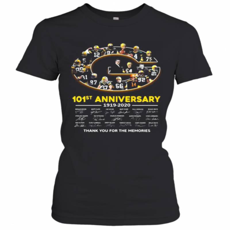 Green Bay Packer 101St Anniversary 1919 2020 Thank You For The Memories Signatures Women's T-Shirt