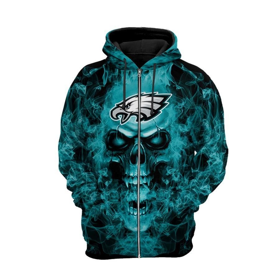 98Hd080-Seattle Seahawks Green Smoking Skull Zip Up 3D Hoodies