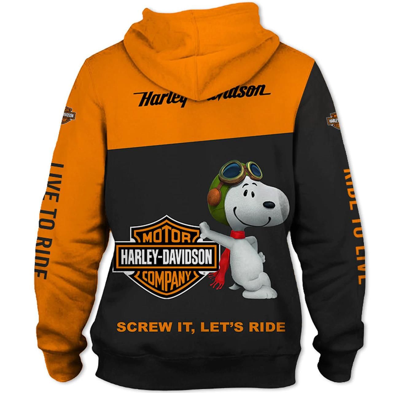 Harley Davidson Pullover Hoodie 3D Snoopy Dog