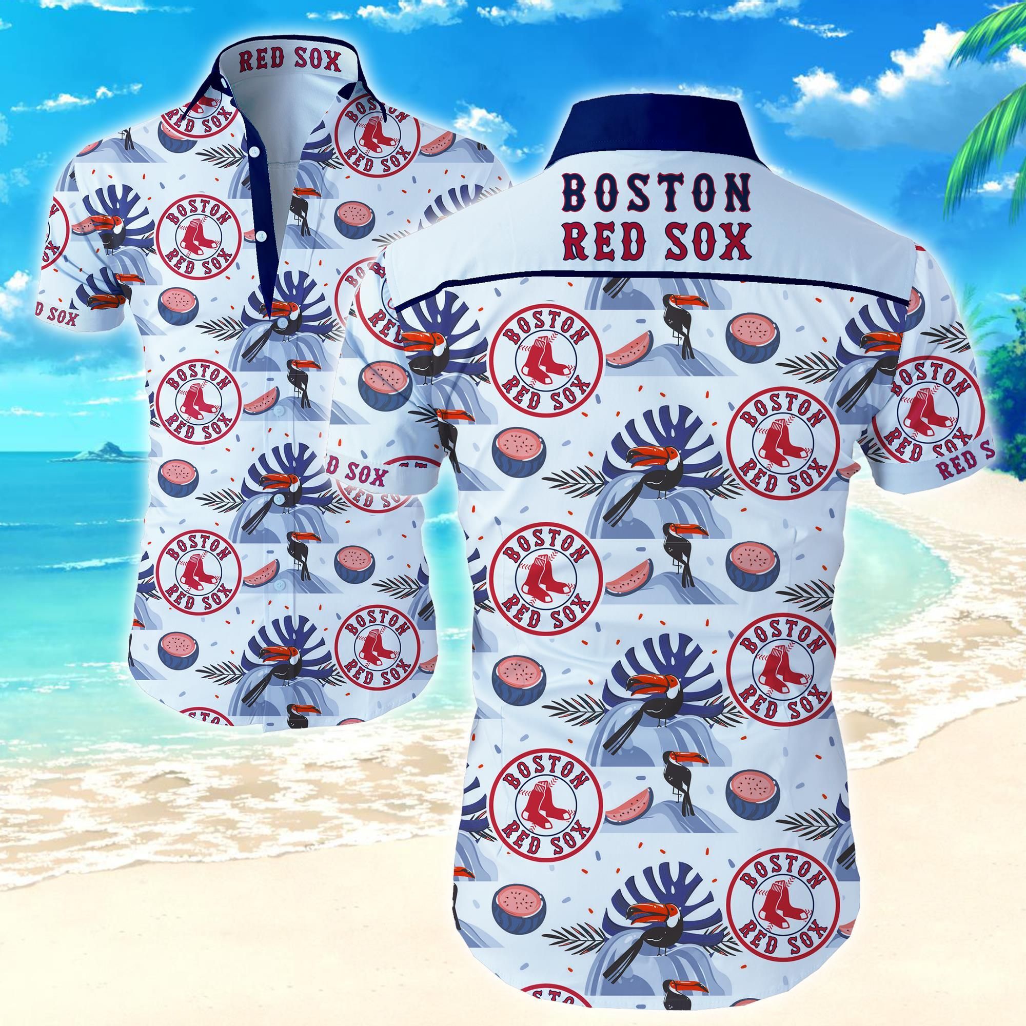 Boston Red Sox Hawaiian Shirt 3D Summer Button Up Shirt For Men Beach Wear Short Sleeve Hawaii Shirt