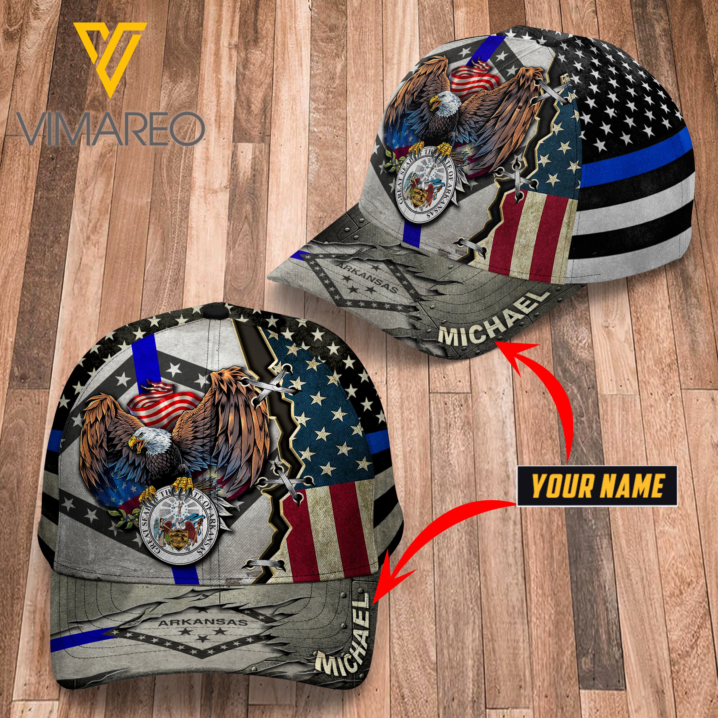 Arkansas Blue Line Customize Peaked Cap 3D Tl103 Flag