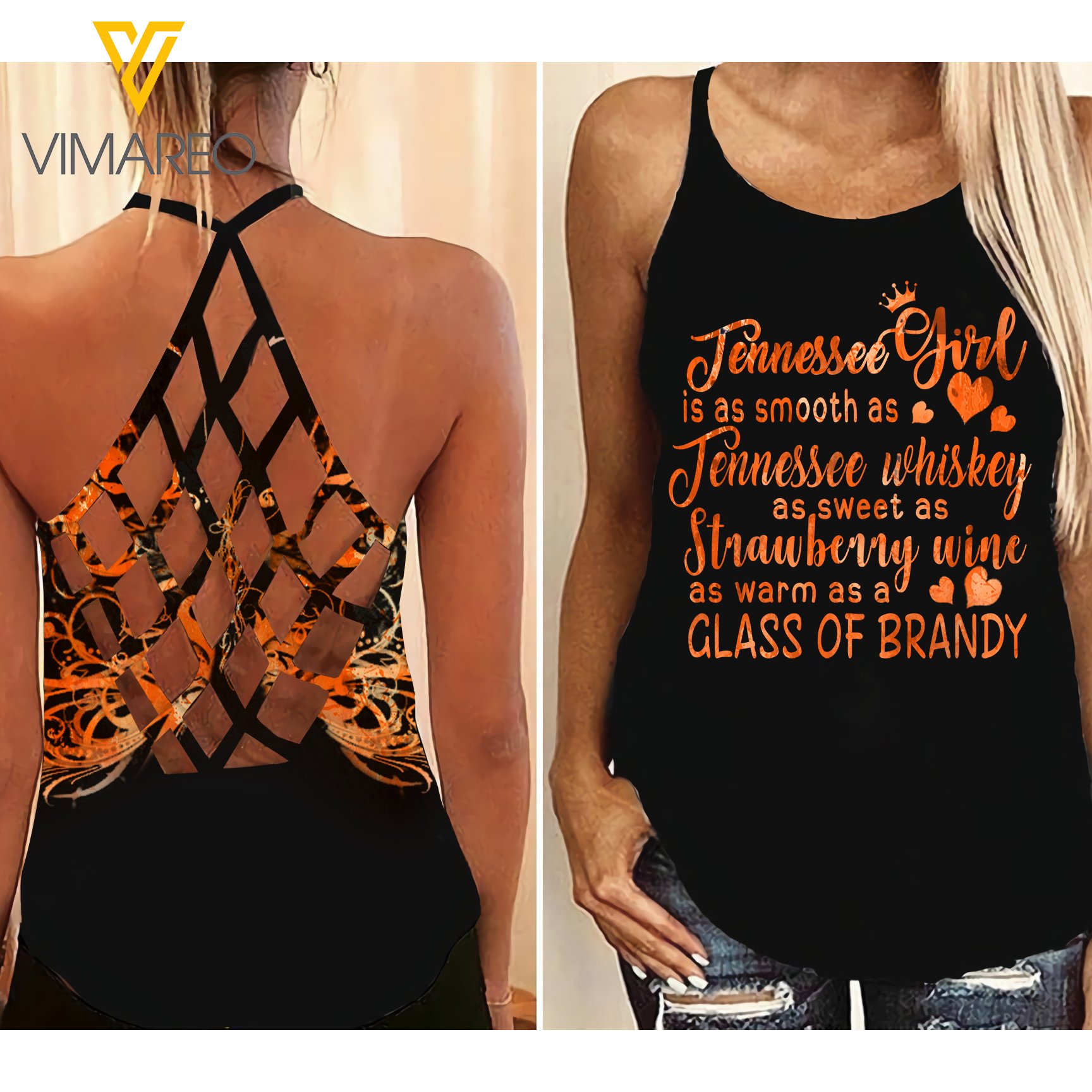 As Tennessee Girl Criss-Cross Open Back Camisole Tank Top Legging Tvmr