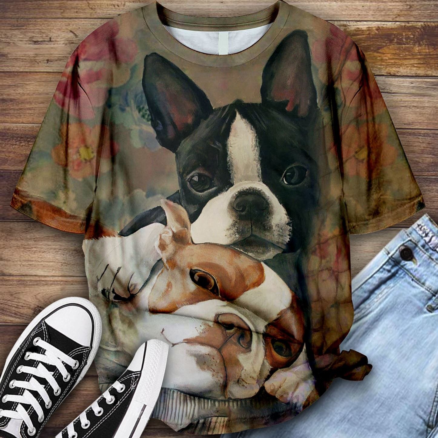 Boston Terrier Couple Art T-shirt