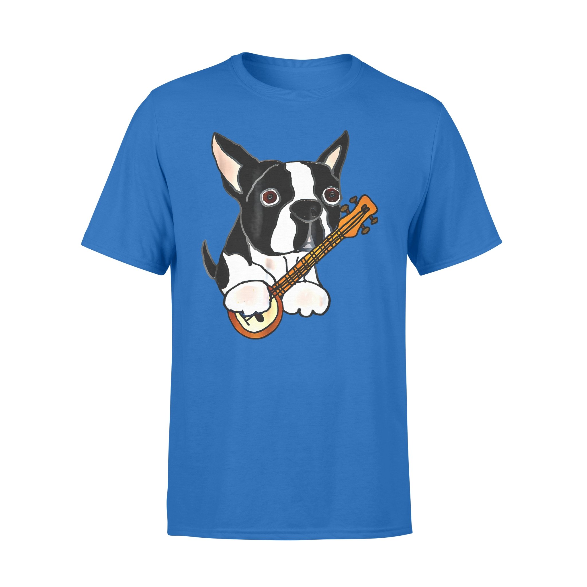 Dog gift idea Smilemoretees Funny Boston Terrier Playing Banjo T-Shirt – Standard T-shirt