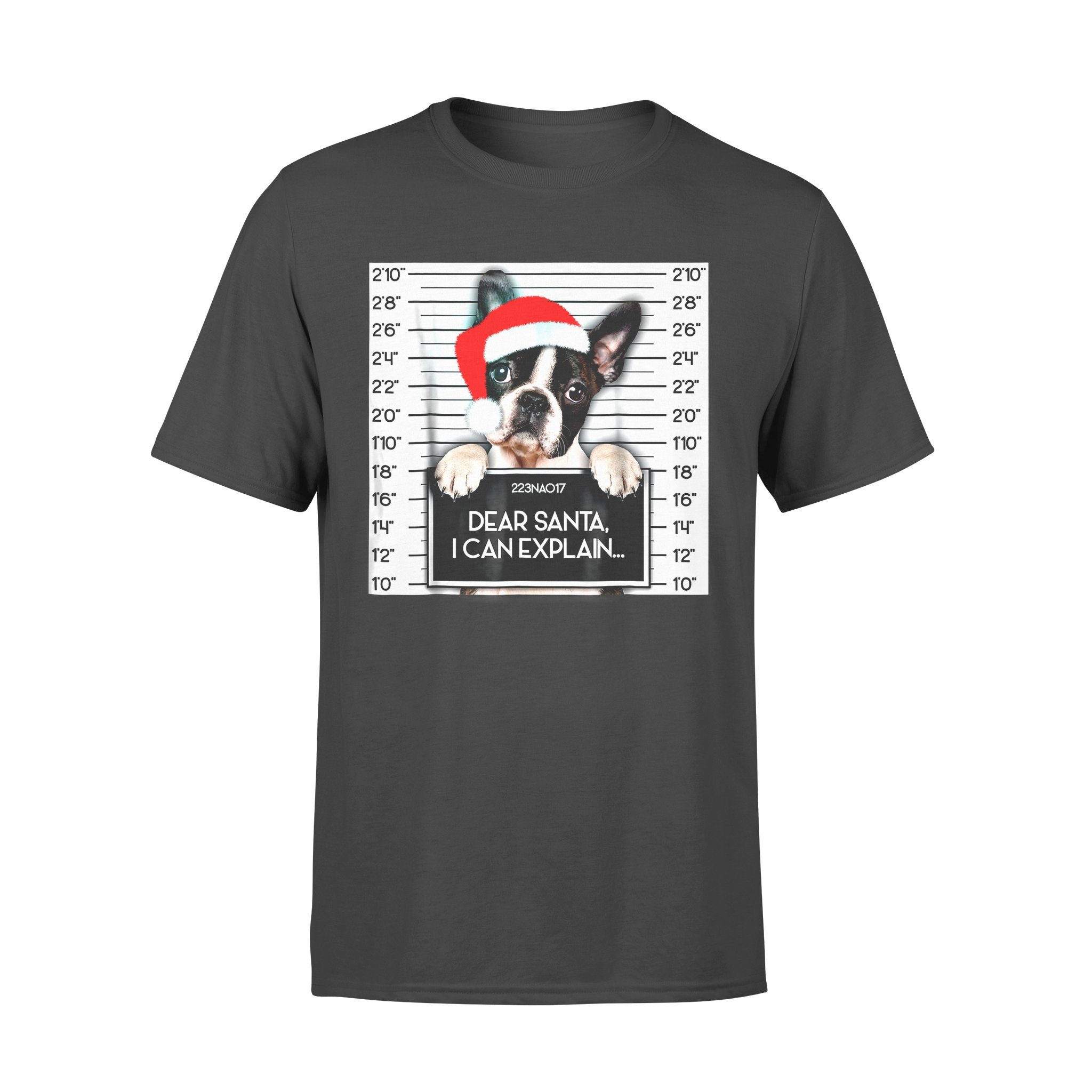 Dog Christmas gift idea Xmas Boston Terrier Lover Santa Hat T-Shirt – Standard T-shirt