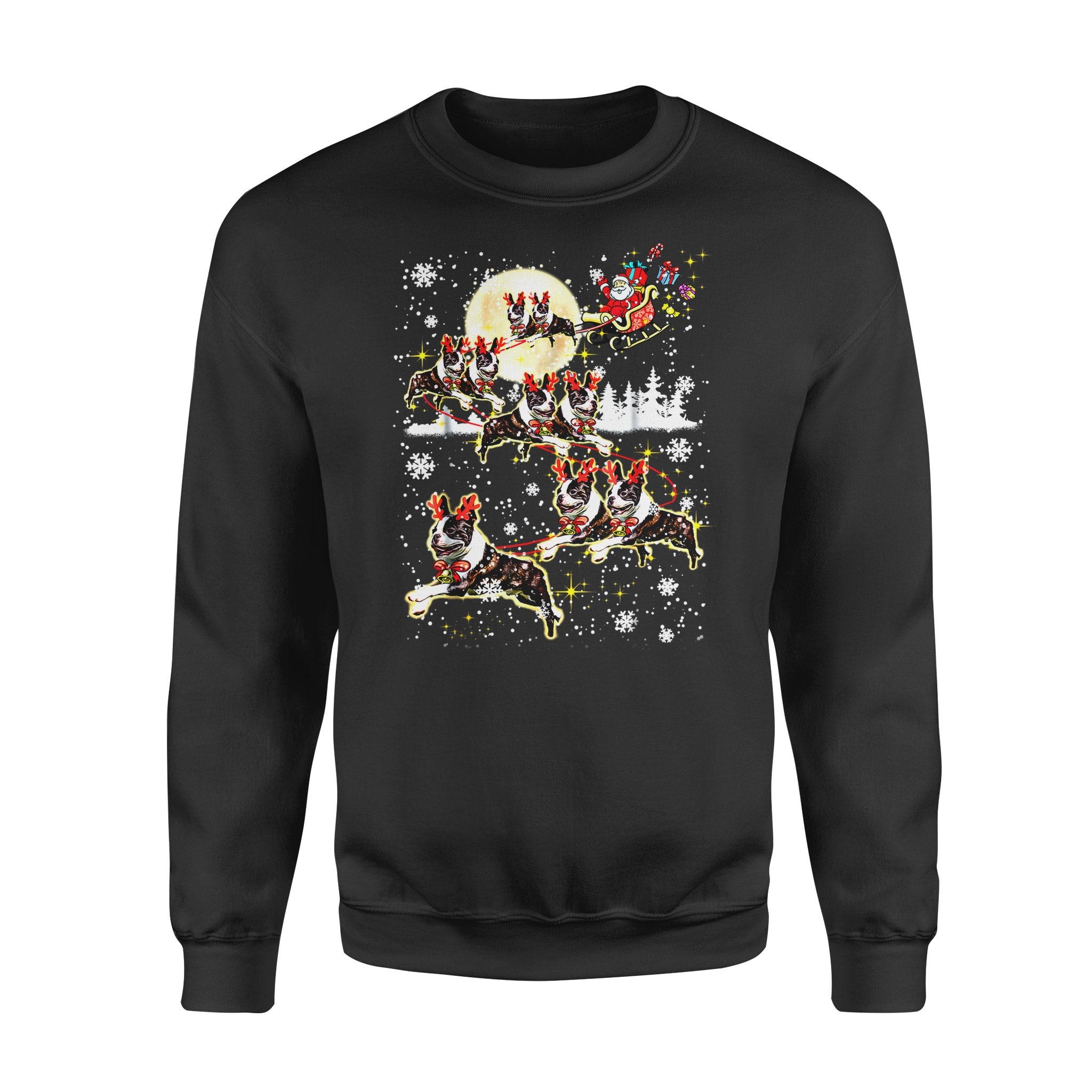 Dog Christmas gift idea Boston Terrier Reindeer T-Shirt – Standard Fleece Sweatshirt