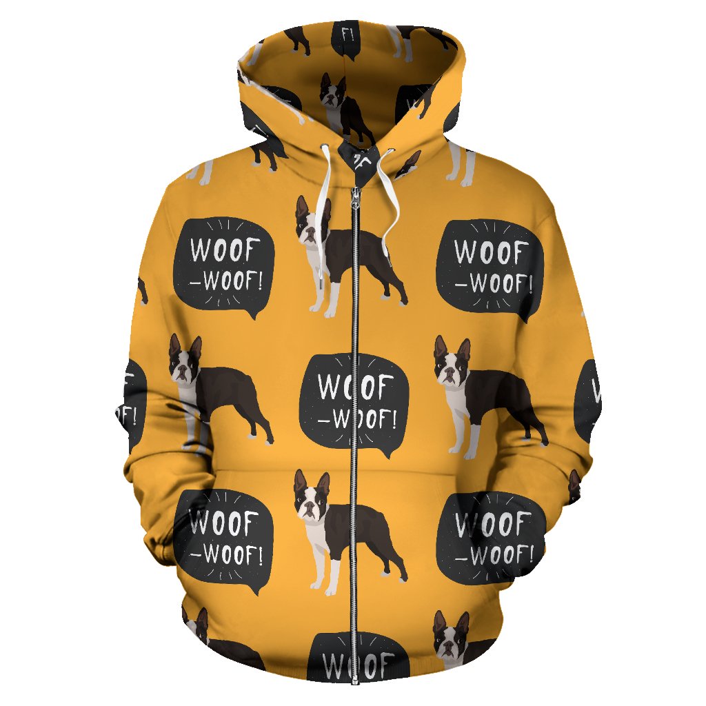 Boston Terrier Design Pattern Zip Up Hoodie