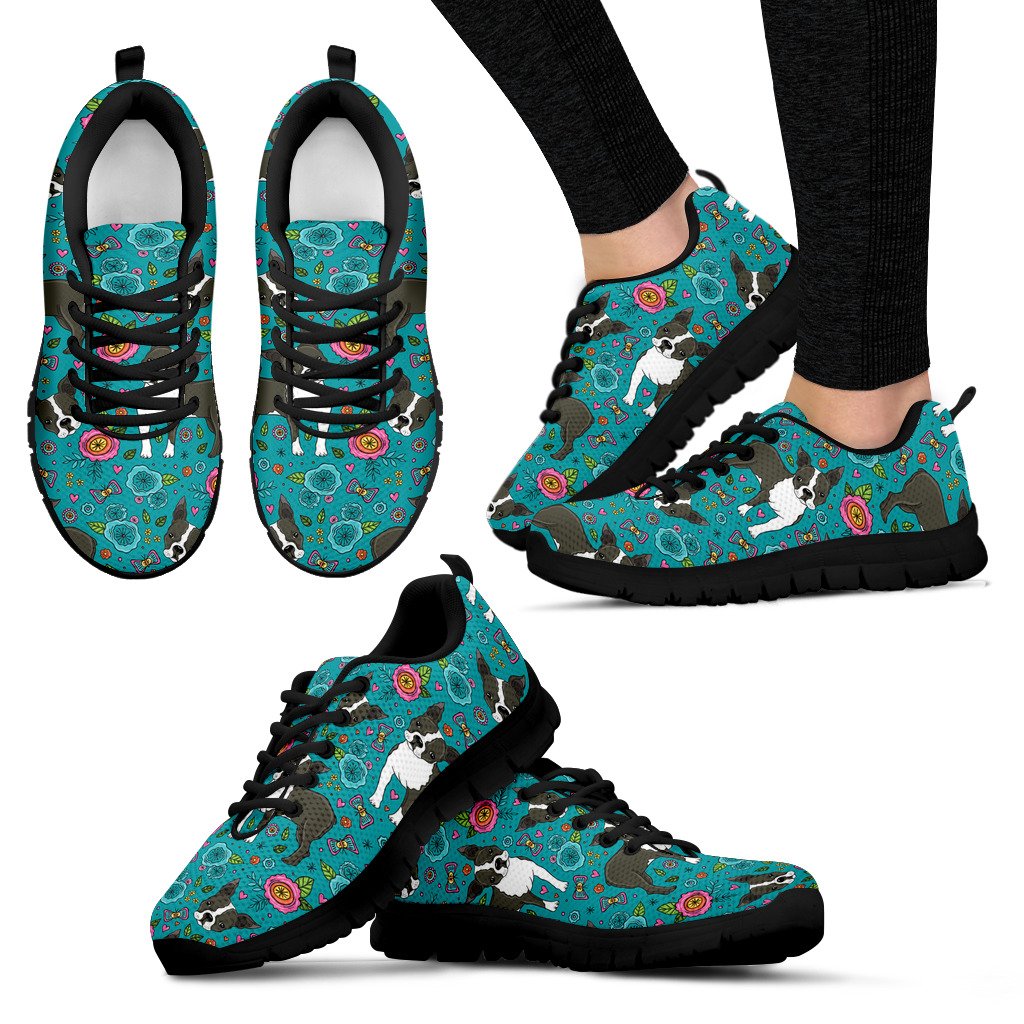 Boston Terrier Beautiful Flower Pattern Women’S Sneaker Shoes