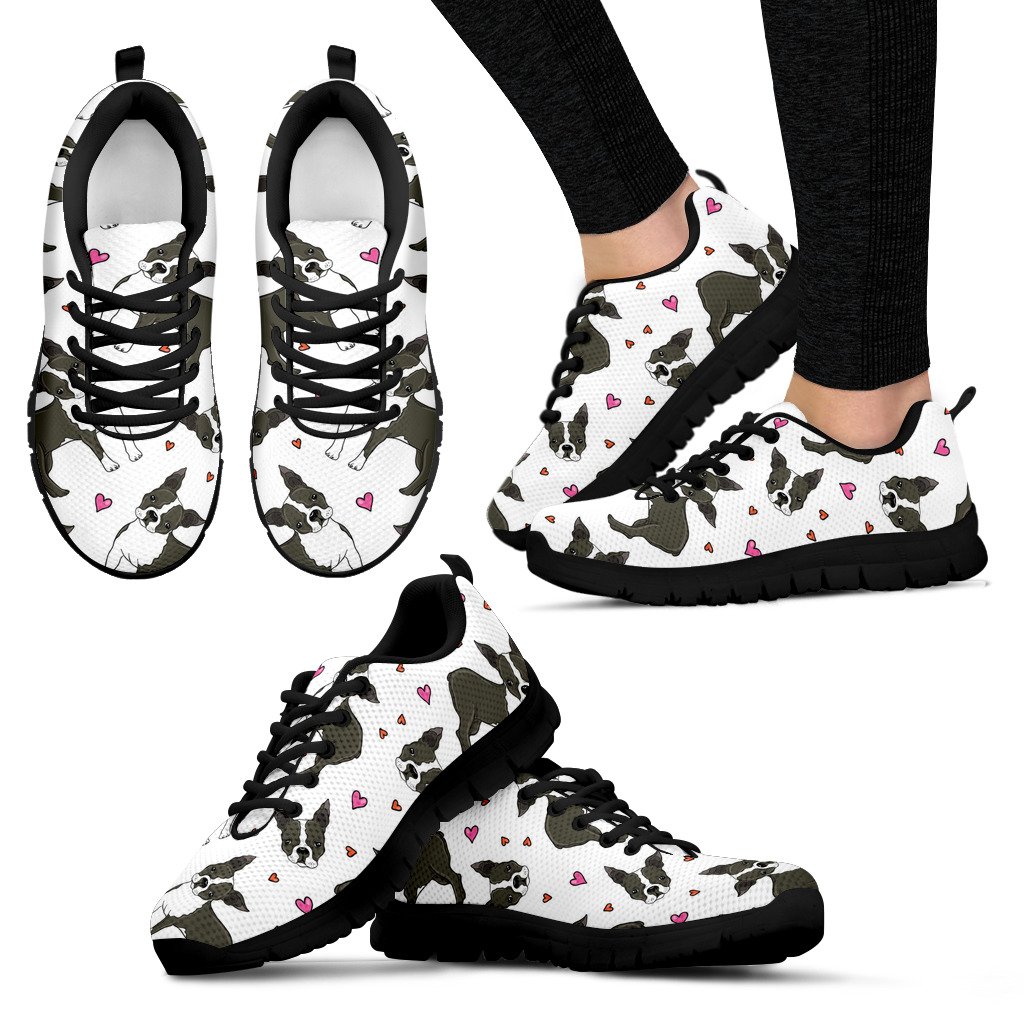 Boston Terrier Dog Hearts Vector Pattern Women’S Sneaker Shoes